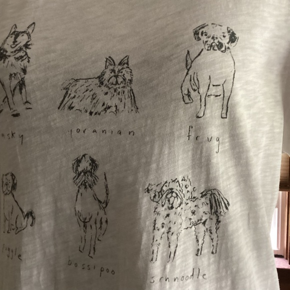 L J Crew Ivory White Cute Doggie Sketches Collectible Tee Cotton - Picture 4 of 11